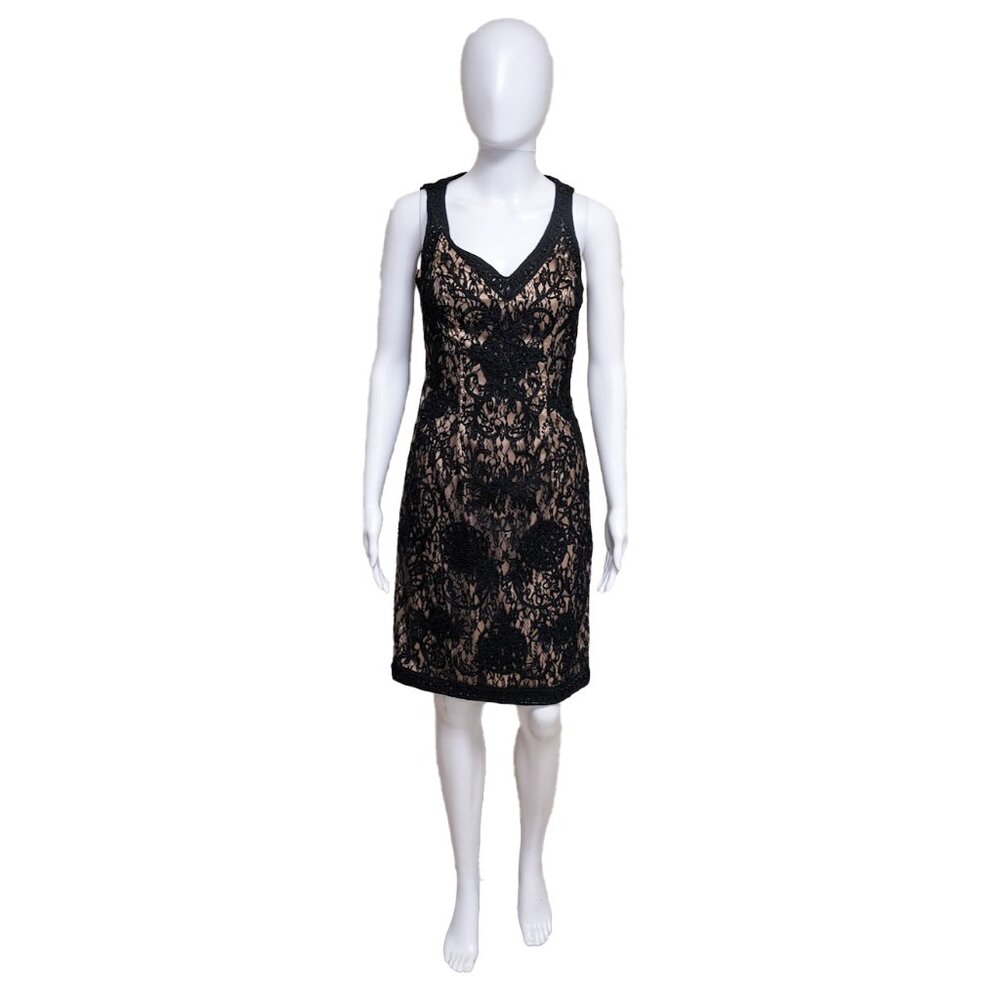 SUE WONG Nocturne Black Lace Overlay Dress